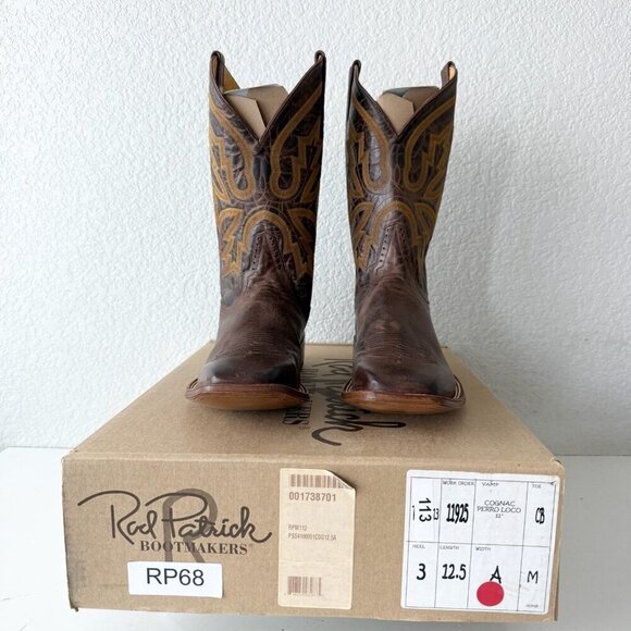 Rod Patrick Mens Cowboy Boots 12.5 A Perro Loco Brown Leather Western Square Toe - Picture 12 of 15
